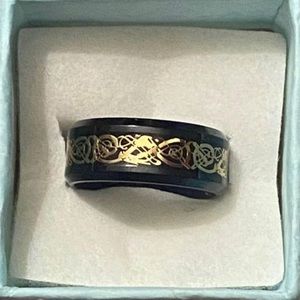 Black/Gold Stainless Steel Celtic Dragon Ring Size 5